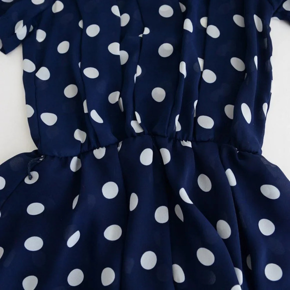 Vintage Hrlsten Navy  Polka Dot Short Sleeve Midi Dress Size 10 - Picture 11 of 15